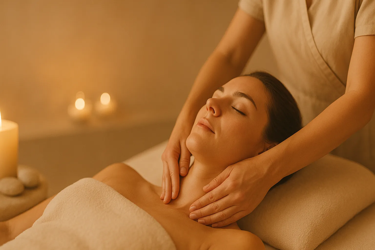 Woman receiving manual lymphatic drainage massage
